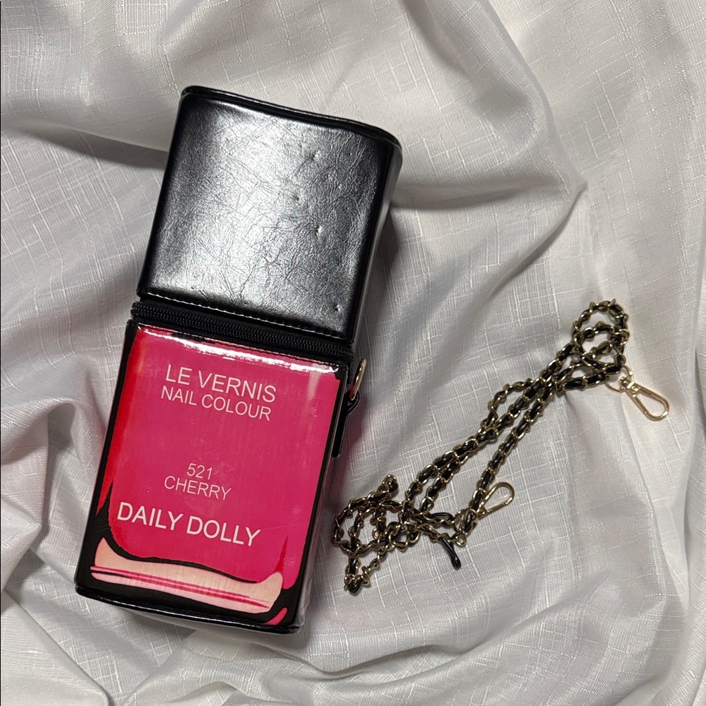 Black and Pink Nail Polish Purse with Chain